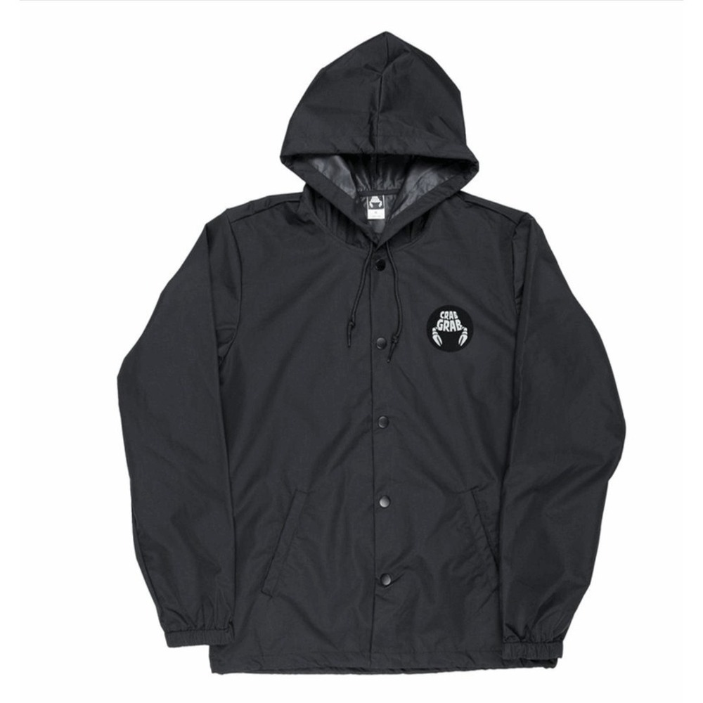 Crab Grab Patch Jacket Black Large Skateboarding Rain Snow Windbreaker EXC COND